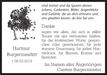 Traueranzeige von Hartmut Burgermeister von Neue Osnabrücker Zeitung GmbH & Co. KG