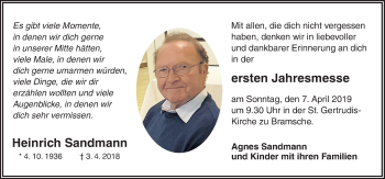 Traueranzeige von Heinrich Sandmann von Neue Osnabrücker Zeitung GmbH & Co. KG