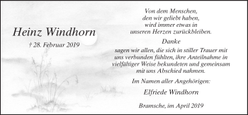 Traueranzeige von Heinz Windhorn von Neue Osnabrücker Zeitung GmbH & Co. KG