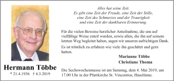 Traueranzeige von Hermann Többe von Neue Osnabrücker Zeitung GmbH & Co. KG