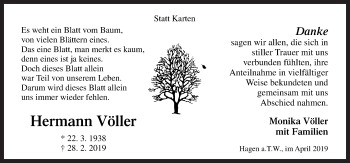 Traueranzeige von Hermann Völler von Neue Osnabrücker Zeitung GmbH & Co. KG