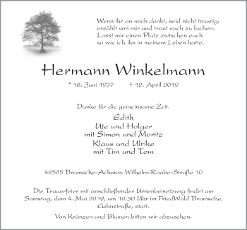 Traueranzeige von Hermann Winkelmann von Neue Osnabrücker Zeitung GmbH & Co. KG