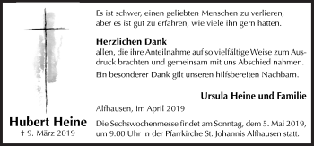 Traueranzeige von Hubert Heine von Neue Osnabrücker Zeitung GmbH & Co. KG