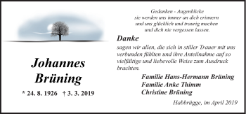 Traueranzeige von Johannes Brüning von Neue Osnabrücker Zeitung GmbH & Co. KG