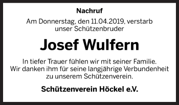 Traueranzeige von Josef Wutfern von Neue Osnabrücker Zeitung GmbH & Co. KG
