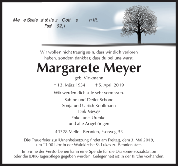 Traueranzeige von Margarete Meyer von Neue Osnabrücker Zeitung GmbH & Co. KG