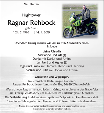 Traueranzeige von Ragnar Rehbock von Neue Osnabrücker Zeitung GmbH & Co. KG
