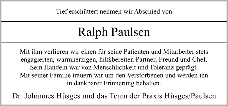  Traueranzeige für Ralph Paulsen vom 27.04.2019 aus Neue Osnabrücker Zeitung GmbH & Co. KG