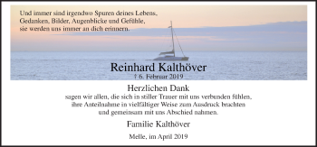 Traueranzeige von Reinhard Kalthöver von Neue Osnabrücker Zeitung GmbH & Co. KG
