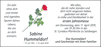 Traueranzeige von Sabine Hummeldorf von Neue Osnabrücker Zeitung GmbH & Co. KG