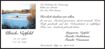 Traueranzeige von Ulrich Nietfeld von Neue Osnabrücker Zeitung GmbH & Co. KG
