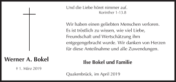 Traueranzeige von Werner A. Bokel von Neue Osnabrücker Zeitung GmbH & Co. KG