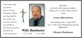 Traueranzeige von Willy Baalmann von Neue Osnabrücker Zeitung GmbH & Co. KG