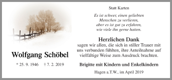Traueranzeige von Wolfgang Schöbel von Neue Osnabrücker Zeitung GmbH & Co. KG