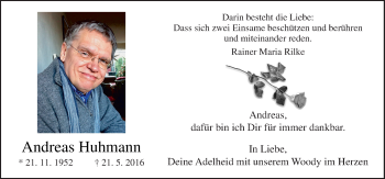 Traueranzeige von Andreas Huhmann von Neue Osnabrücker Zeitung GmbH & Co. KG
