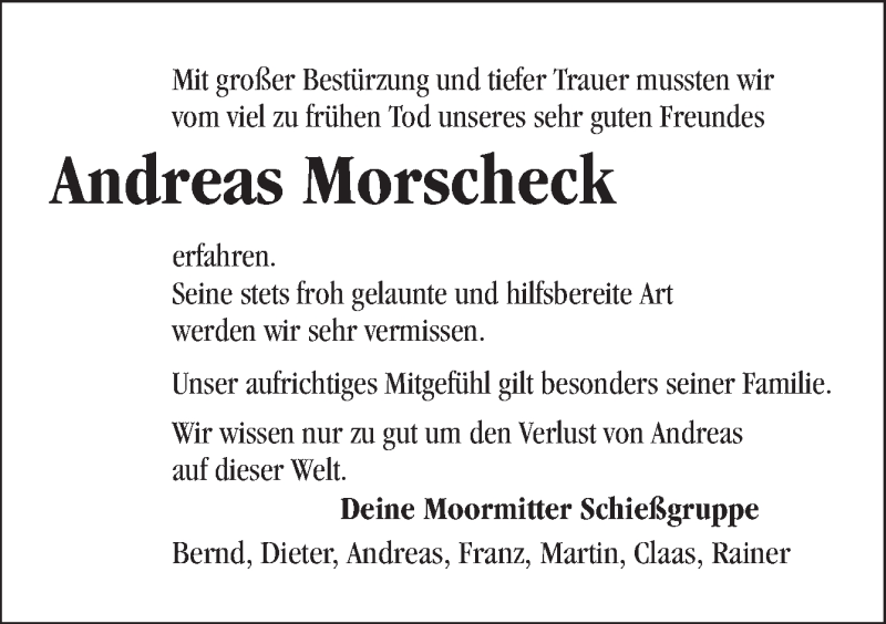  Traueranzeige für Andreas Morscheck vom 23.05.2019 aus Neue Osnabrücker Zeitung GmbH & Co. KG