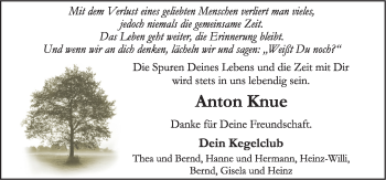 Traueranzeige von Anton Knue von Neue Osnabrücker Zeitung GmbH & Co. KG