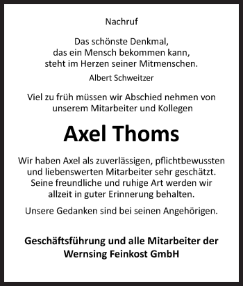 Traueranzeige von Axel Thoms von Neue Osnabrücker Zeitung GmbH & Co. KG