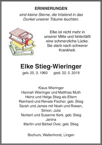 Traueranzeige von Elke Stieg-Wieringer von Neue Osnabrücker Zeitung GmbH & Co. KG