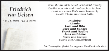Traueranzeige von Friedrich van Uelsen von Neue Osnabrücker Zeitung GmbH & Co. KG