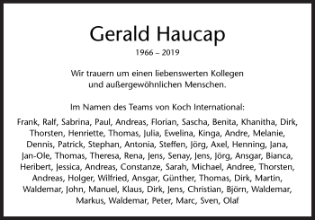 Traueranzeige von Gerald Haucap von Neue Osnabrücker Zeitung GmbH & Co. KG