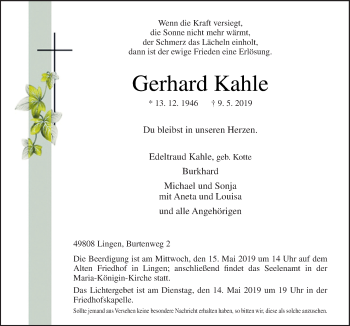 Traueranzeige von Gerhard Kahle von Neue Osnabrücker Zeitung GmbH & Co. KG