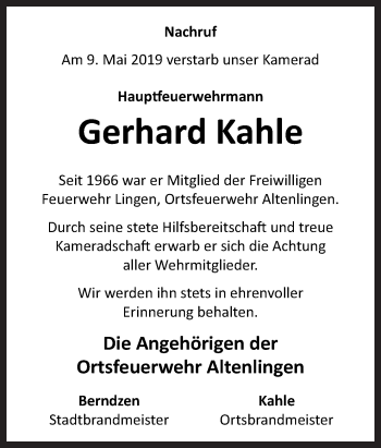 Traueranzeige von Gerhard Kahle von Neue Osnabrücker Zeitung GmbH & Co. KG