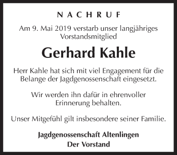 Traueranzeige von Gerhard Kahle von Neue Osnabrücker Zeitung GmbH & Co. KG