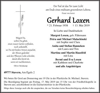 Traueranzeige von Gerhard Loxen von Neue Osnabrücker Zeitung GmbH & Co. KG