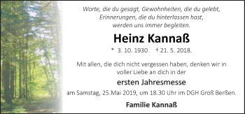 Traueranzeige von Heinz Kannaß von Neue Osnabrücker Zeitung GmbH & Co. KG