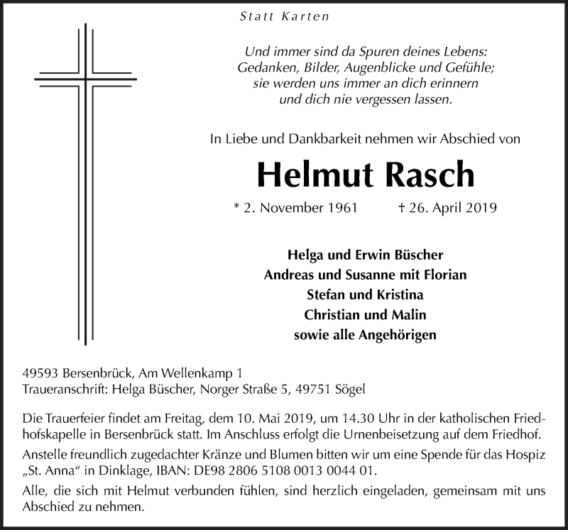  Traueranzeige für Helmut Rasch vom 06.05.2019 aus Neue Osnabrücker Zeitung GmbH & Co. KG
