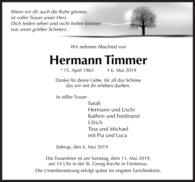  Traueranzeige für Hermann Timmer vom 08.05.2019 aus Neue Osnabrücker Zeitung GmbH & Co. KG