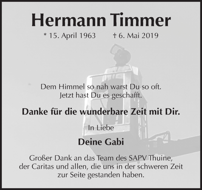 Traueranzeige für Hermann Timmer vom 08.05.2019 aus Neue Osnabrücker Zeitung GmbH & Co. KG