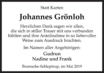 Traueranzeige von Johannes Grönloh von Neue Osnabrücker Zeitung GmbH & Co. KG