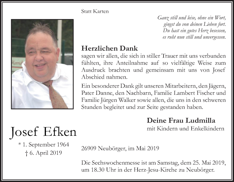  Traueranzeige für Josef Efken vom 22.05.2019 aus Neue Osnabrücker Zeitung GmbH & Co. KG