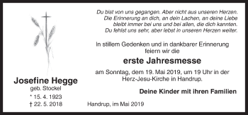 Traueranzeige von Josefine Hegge von Neue Osnabrücker Zeitung GmbH & Co. KG