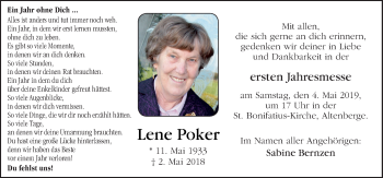 Traueranzeige von Lene Poker von Neue Osnabrücker Zeitung GmbH & Co. KG