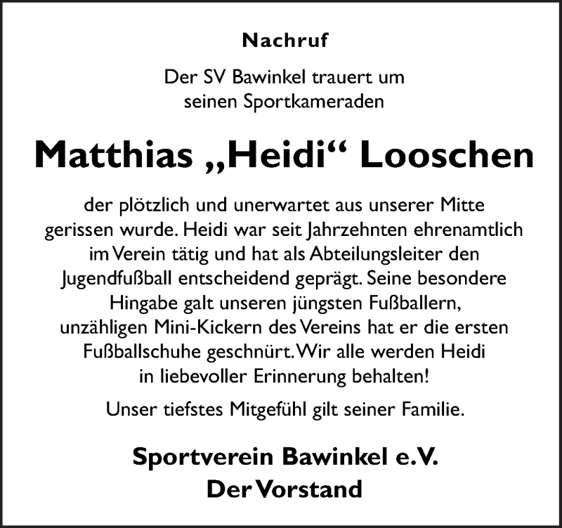  Traueranzeige für Matthias Looschen vom 28.05.2019 aus Neue Osnabrücker Zeitung GmbH & Co. KG