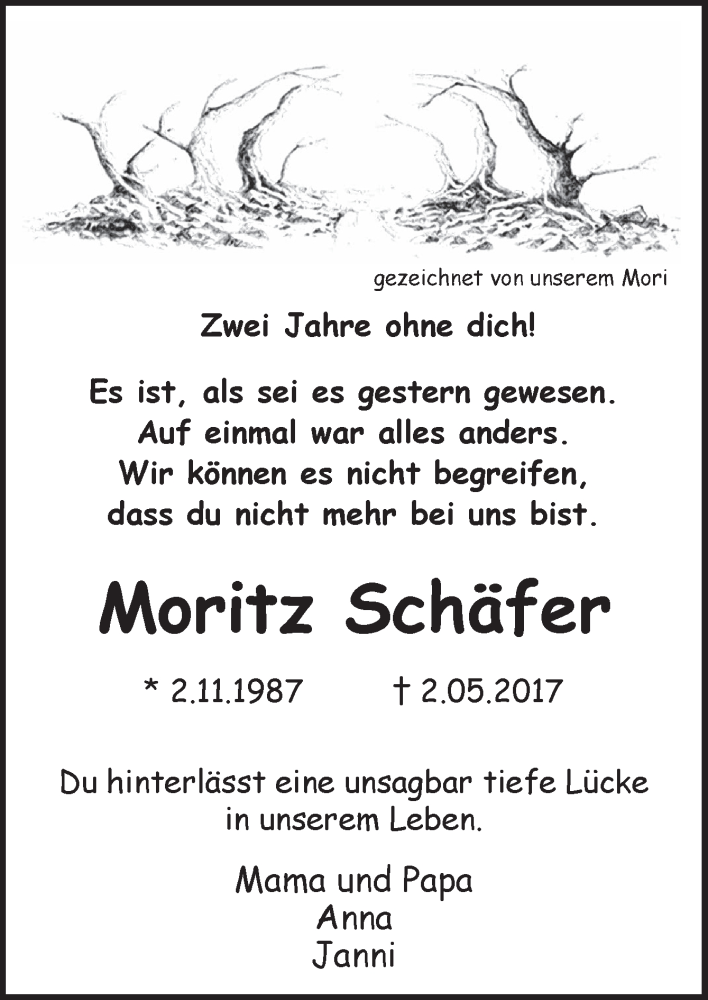  Traueranzeige für Moritz Schäfer vom 02.05.2019 aus Neue Osnabrücker Zeitung GmbH & Co. KG