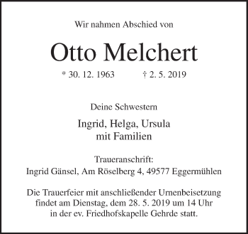 Traueranzeige von Otto Melchert von Neue Osnabrücker Zeitung GmbH & Co. KG