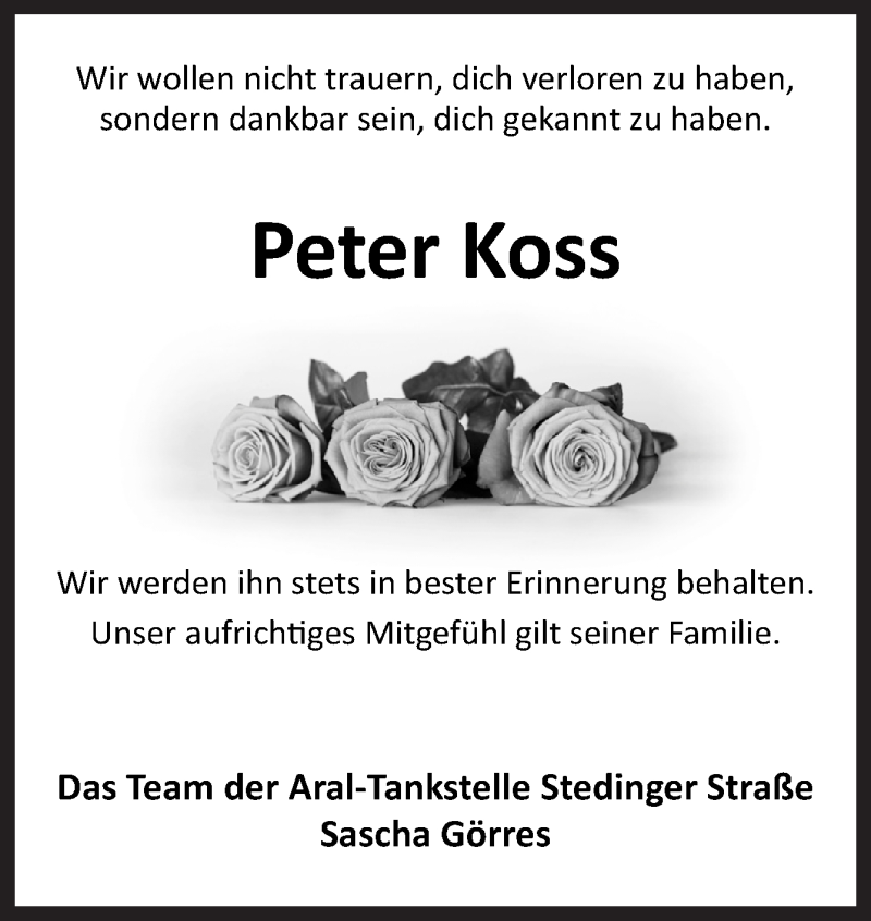  Traueranzeige für Peter Koss vom 18.05.2019 aus Neue Osnabrücker Zeitung GmbH & Co. KG