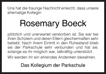 Traueranzeige von Rosemary Boeck von Neue Osnabrücker Zeitung GmbH & Co. KG