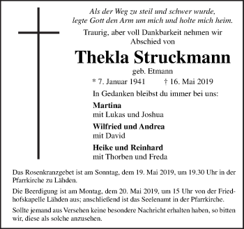 Traueranzeige von Thekla Struckmann von Neue Osnabrücker Zeitung GmbH & Co. KG