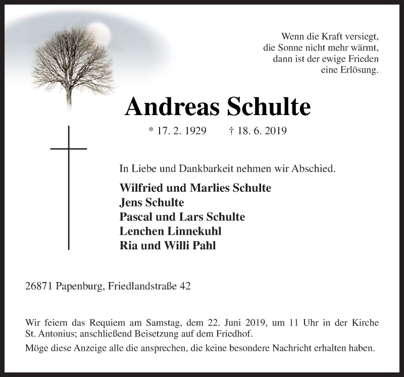  Traueranzeige für Andreas Schulte vom 21.06.2019 aus Neue Osnabrücker Zeitung GmbH & Co. KG