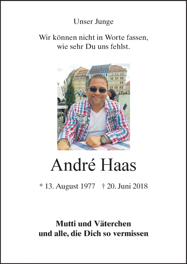  Traueranzeige für André Haas vom 20.06.2019 aus Neue Osnabrücker Zeitung GmbH & Co. KG