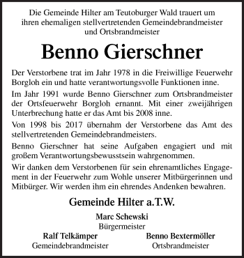 Traueranzeige von Benno Gierschner von Neue Osnabrücker Zeitung GmbH & Co. KG