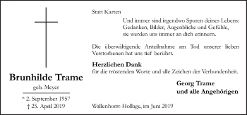 Traueranzeige von Brunhilde Trame von Neue Osnabrücker Zeitung GmbH & Co. KG