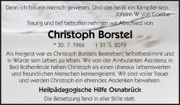 Traueranzeige von Christoph Borstel von Neue Osnabrücker Zeitung GmbH & Co. KG