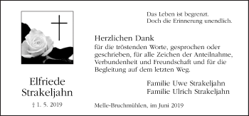 Traueranzeige von Elfriede Strakeljahn von Neue Osnabrücker Zeitung GmbH & Co. KG
