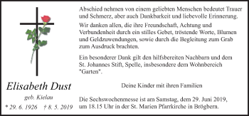 Traueranzeige von Elisabeth Dust von Neue Osnabrücker Zeitung GmbH & Co. KG